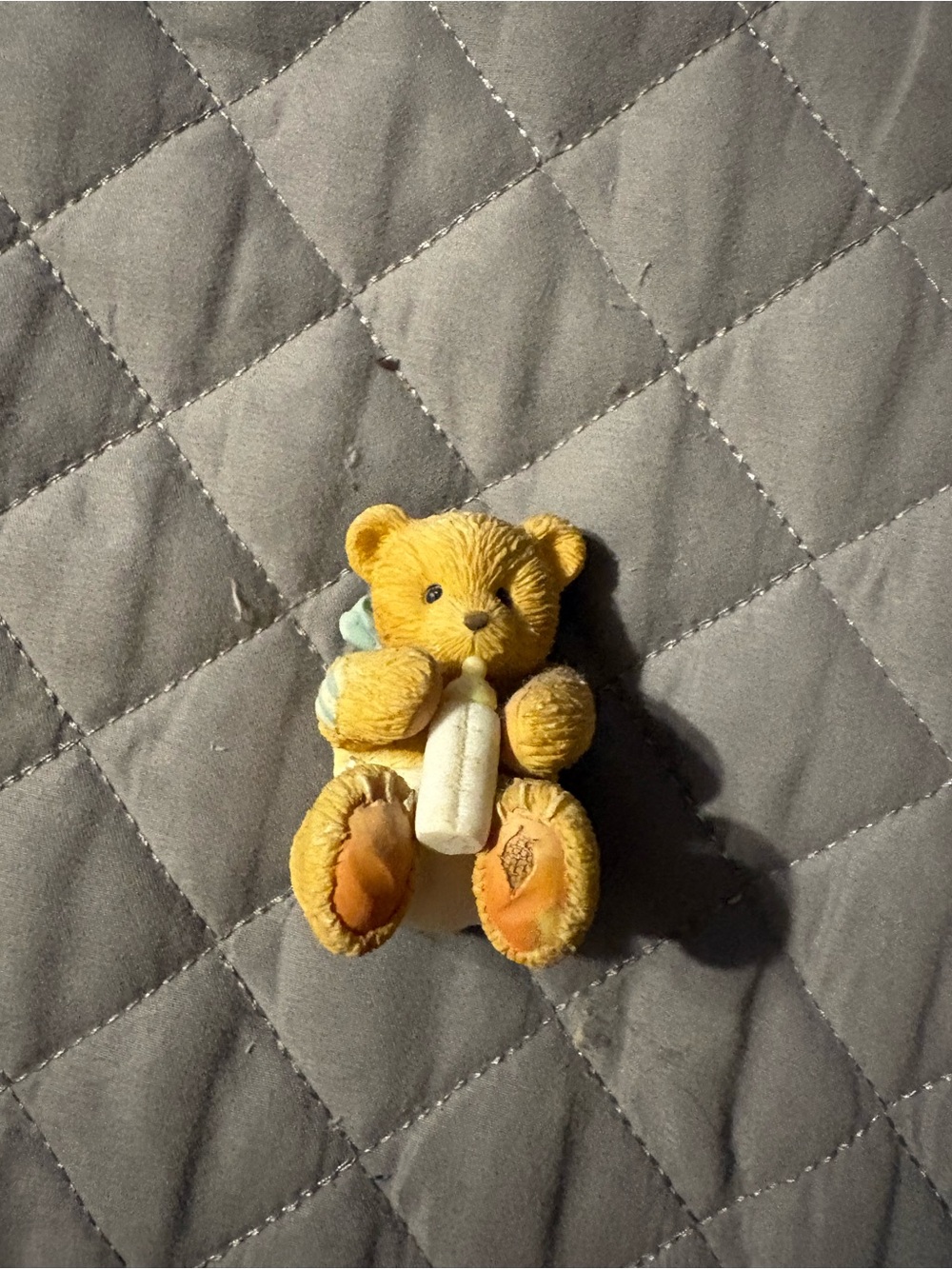 Plush Yellow Bear Figurine with Bottle - Decorative Ceramic Accent